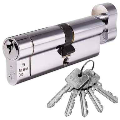 Euro Cylinder Door Lock Thumb Turn Chrome - BSI TS007 Sold Secure Gold Anti-Snap - Includes 5 Keys 35T/35