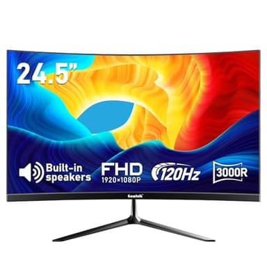 Gawfolk 24.5-inch PC Screen, Curved(3000R) 120hz Gaming Monitor with Built-in Speakers FHD 1080p 1ms Bezel-less, 98% sRGB, 178° Wide Angle, HDMI、VGA, Compatible with Wall Mounted VESA 75*75MM - Black