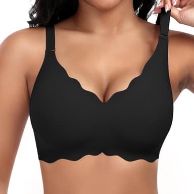 Cavotor Non Wired Bras for Women Seamless Support Wireless Bra for Large Breasts Comfort Soft Bras Ladies T Shirt Bralettes with Extra Extender (Black,XL)