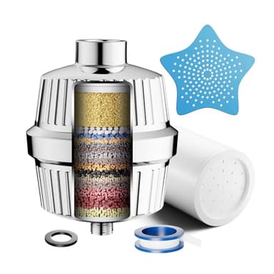 Cobbe 34 Stage Vitamin C Shower Filter, Water Softener Shower Head Filter with Replaceable Multi-Stage Filter Cartridge, Hard Water Filter for Remove Chlorine, Heavy Metal