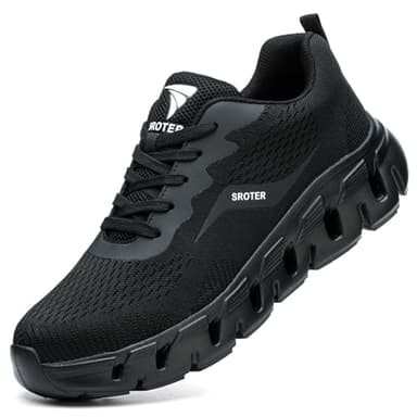 Steel Toe Cap Trainers Safety Trainers Mens Womens Lightweight Safety Shoes Non Slip Breathable Comfortable Work Boots, Black, 9 UK