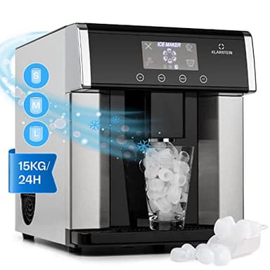 Klarstein Countertop Ice Cube Maker - Fast 3L Small Ice Maker For Home, Makes 15 Kg, 3 Ice Sizes, Easy Clean