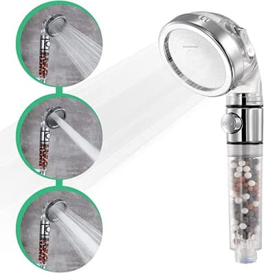 Shower Head High Pressure by StoneStream® Original Filter Shower Head for Hard Water with 3 Spray Settings — with EcoStop Button (ON/Off) for Non-Electric Showers Only
