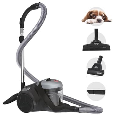 Hoover H-Power 300 PETS Cylinder Vacuum Cleaner - Cyclonic, Bagless Vacuum with Pet Hair Attachment and Stretch Hose plus extra extension tube perfect for stairs, H13 HEPA Filter, Black [HP320PET]