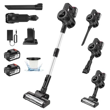 Cordless Stick Vacuum Cleaner,15000PA Cordless Vacuum Cleaner 6 in 1,Handheld Stick Vacuum with LED Light +1 HEPA Filters + 2x3000mAh Rechargeable Battery,Pet,Crevice & Multi-Surface Tools,silver gray