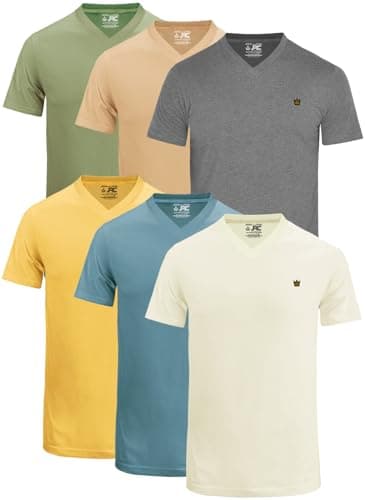 JRC Just Royal Clothing Mens V-Neck Short Sleeve T-Shirts, Casual Vee Neck Tops, Pack of 6 (Hot-6, XL)