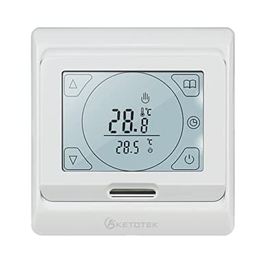 KETOTEK Electric Underfloor Heating Thermostats Programmable 16A, Digital Room Thermostat for Under Floor Heating with External Sensor Probe LCD Touch Screen
