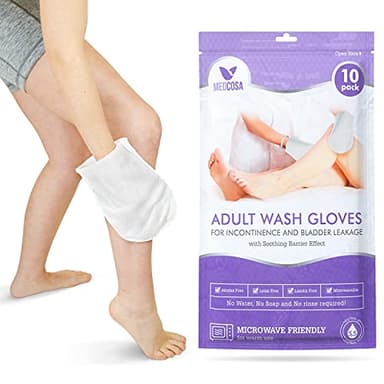 Medcosa Adult Washcloths - Unique Disposable Body Wipes Shaped Like a Glove - Unscented, Premoistened Wet Wipes - 5 Pack (50 Wash Cloths)