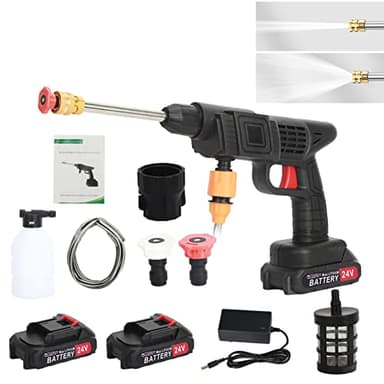 24V Handheld Pressure Washers Kit, Cordless Pressure Washer, Power Washer with 2 Nozzles, 16.5ft Hose, 2 Batteries, for Car Floor Gardening Cleaning (Black)
