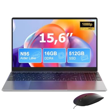 15.6 Inch Laptop, Quad-Core N95 Processor Up to 3.4GHz (Beat N5095), 16GB DDR4 512GB SSD Notebook Computers, 1080P FHD Display Laptops Computer, WiFi 5G, Type-C, USB 3.0, with Keyboard Film UK/Mouse