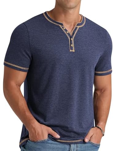 NITAGUT Men's Henley T-Shirts Short Sleeve Front Placket V-Neck Shirts Tops Summer Casual Fashion Tee Tops,NavyBlue,M