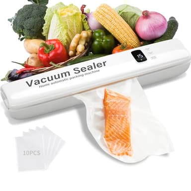 Frohsen Vacuum Sealer Machine,Food Vacuum Sealer Machine,With 10 Vacuum Sealer Bags, One-touch Automatic Vacuum Sealer for Food, Digital Display Vacuum Sealing and Independent Sealing Function(White)