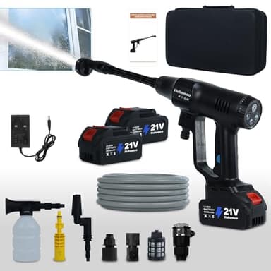 Huhomco 100 Bar Cordless Pressure Washer Battery Power Washer UK Portable with 2x4.0Ah Batteries, 4xNozzles for for Washing Cars/Floor/Garden Cleaning & Watering (Black)