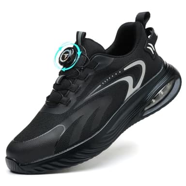 Steel Toe Cap Trainers Mens Work Safety Trainers Womens Lightweight Safety Shoes Cushioning Comfortable Breathable Non Slip Black, 9 UK