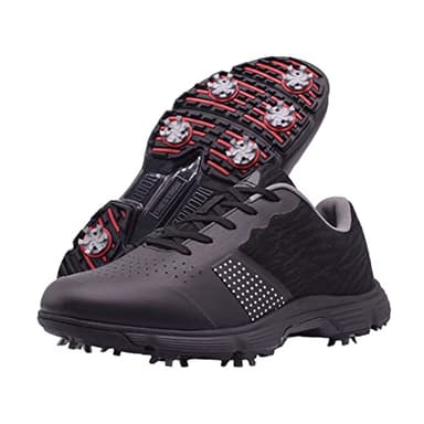 Waterproof Golf Shoes, Men's Four Seasons All Weather Spiked Golf Boots, Classic Non-Slip Lace-up Shoes, Professional Golf Sport Sneakers Black, 10 UK