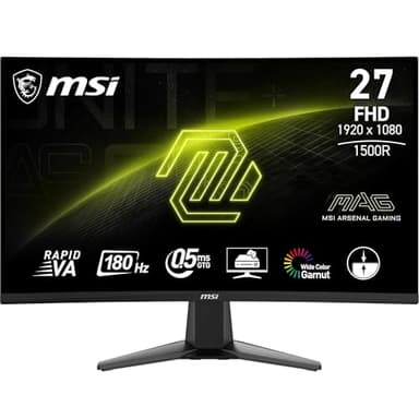 MSI MAG 27C6F 27 Inch FHD Curved Gaming Monitor - 1500R 1920 x 1080 Rapid VA Panel, 180 Hz / 0.5ms (GtG, Min.), Adaptive-Sync - DP 1.2a, HDMI CEC