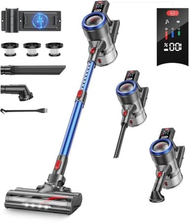 Cordless Vacuum Cleaner, 450W/38Kpa Stick Vacuum with Wall-Mounted Charging Dock Station, Smart Colour Display, Up to 55 Mins, 1.5L Dust Cup, Lightweight Vacuum for Hardwood Floor Carpet Pet Hair