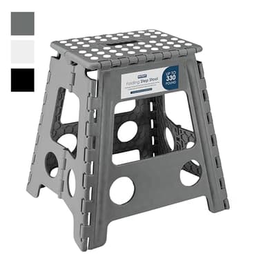 MY DIY Folding Step Stool 15 Inch Lightweight Heavy Duty Strong Plastic Stool For Kids & Adults With Easy Carry Handle 150KG Weight Capacity Portable Footstool For Home Office Kitchen Bathroom (Grey)