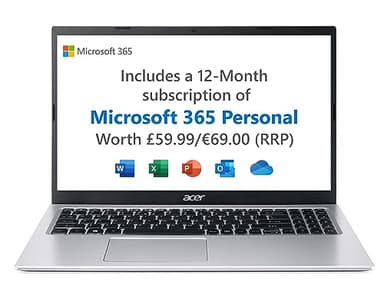 Acer Aspire 1 A115-32 Laptop - Intel Celeron N4500, 4GB, 64GB eMMC, Integrated Graphics, 15.6-inch FHD, Windows 11, Silver