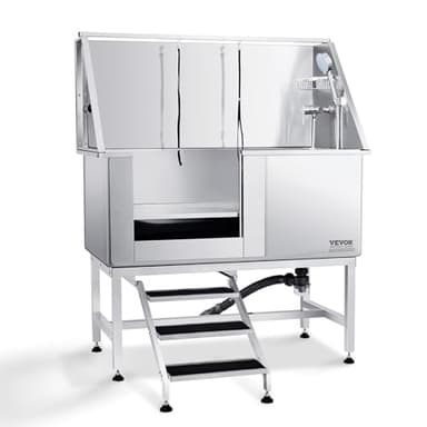 VEVOR 1.27M Pet Dog Bathing Station w/Stairs, Professional Stainless Steel Dog Grooming Tub w/Soap Box, Faucet,Rich Accessory, Dog Bathtub for Large,Medium,Small Pets, Washing Sink for Home Left