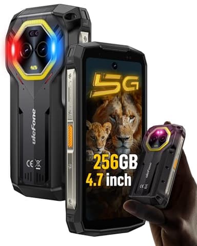 Ulefone Armor Mini 20 Pro 5G Rugged Smartphone 4.7 inch Small Screen, 256GB+2TB Expand, Android 14, 33W 6200mAh Wireless Charging, 64MP Night Vision, Flashlight Warning Light IP68 Waterproof UK Phone