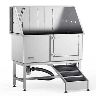 VEVOR 1.57M Pet Dog Bathing Station w/Ramp, Professional Stainless Steel Dog Grooming Tub w/Soap Box, Faucet,Rich Accessory,Bathtub for Large,Medium,Small Pets, Washing Sink for Home(Right)