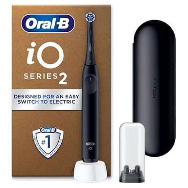 Oral-B iO2 Night Black Electric Toothbrush, 1 Toothbrush Head, 1 Travel Case, 1 Travel Refill Holder, Designed by Braun