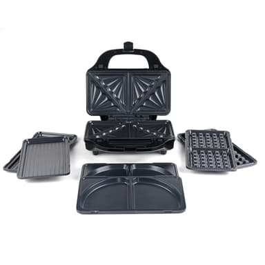 Salter 4-In-1 Snack Maker - Sandwich Toaster, Waffle Maker, Panini Press Grill, Omelette Maker, Removable Extra Large Deep Fill Hot Plates, Non-Stick, 900W, Auto Temperature Control, Stay Cool Handle