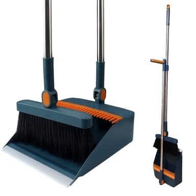 Roellgs Broom dustpan set with comb teeth windproof vertical long-handled broom kit for household cleaning and sweeping