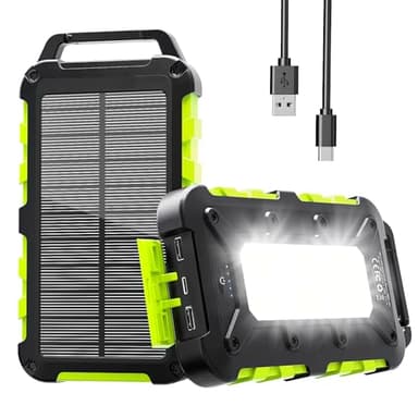 Solar Power Bank 26800mAh, PD15W USB C Portable Fast Charging Solar Charger with 3 Outputs, 10 LED Light Flashlight External Battery Pack for Outdoor Smartphones, Tablets and More