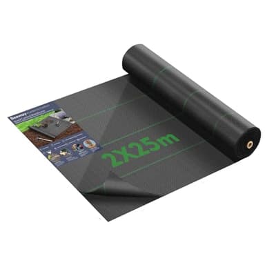 BEEWAY Weed Control Membrane 2m x 25m/Roll, Heavy Duty Weed Control Fabric 90gsm, UV Stabilised Weed Barrier Fabric/Ground Cover for Patios Garden Flower Beds Landscaping Artificial Grass