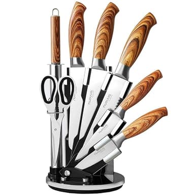 nuovva Sharp Kitchen Knife Set – Rotating 7 Pcs Stainless Steel Knife Block – 360 Degree Rotating Acrylic Stand