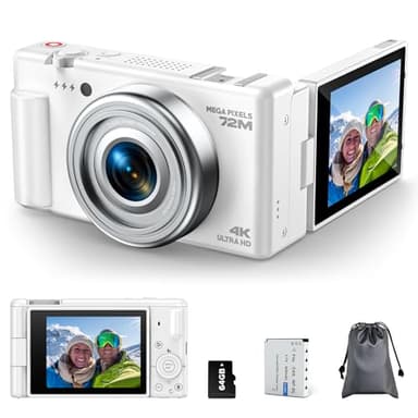 Digital Camera for Photography, 4K 72MP Autofocus YouTube Vlogging Camera with 64GB TF Card, 18X Digital Zoom， 2.8 inch 270° Flip Screen, Battery, Suitable for teenagers, beginners, adults