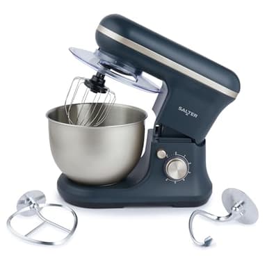 Salter Marino Baking Stand Mixer - 6 Speed Kitchen Mixer With Pulse, 5L Stainless Steel Mixing Bowl, Removable Splash Guard, Whisk, Dough and Beater Attachment, 1200W, Blue/Grey