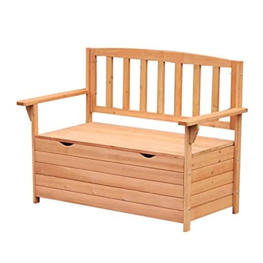Outsunny Outdoor 2 Seater Garden Bench, Wooden Bench with Storage, Garden Storage Bench with Backrest, Arm Rests for Outdoor Patio Porch, 112 x 84 x 58 cm, Natural