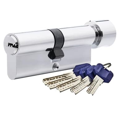 Hardver Polished Chrome Euro Door Lock Cylinder, 80mm Length, 40/40 Profile, 5 High Security Multi-Lock Keys, Thumb-Turn HMO Compliant for UPVC, Composite or Internal Doors