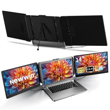 Newwin Portable Monitor for Laptop - 14” FHD 1080P IPS Triple Laptop Screen Extender Plug & Play Multi Screen for 13"-17" Laptops Compatible with Wins Mac Dex Chrome Travel Gaming Work