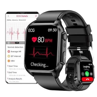 Smart Watch ECG Dial Answer Call, 1,96 Inches Waterproof Smartwatch with Oximeter, SpO2, Heart Rate, Message & Call Reminder for Android iOS