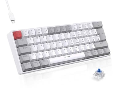 TECURS Gaming Keyboard Mechanical Keyboard Gamer 60% UK-Layout, LED Backlit,Blue Switch, Wired Mini Keyboard for PC/Windows/Laptop/PS4/Xbox, White and Grey