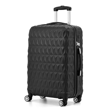 CMY Lightweight 4 Wheel ABS Hard Shell Travel Trolley Luggage Suitcase Set, Medium 24" Hold Check in Luggage (Black)