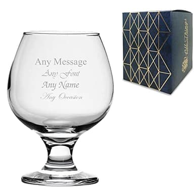 Personalised Engraved 390ml Brandy/Cognac Snifter Glass, Personalise with Any Message for Any Occasion, Stylize with a Variety of Fonts, Gift Box Included, Laser Engraved