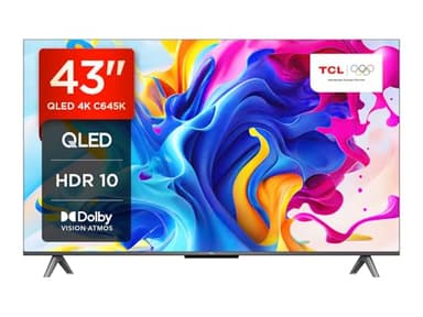 TCL 43C645K 43-inch QLED Television, 4K Ultra HD, Android Smart TV (Game Master, Dolby Atmos, Freeview Play, Motion clarity, Hands-Free Voice Control, compatible with Google assistant & Alexa)