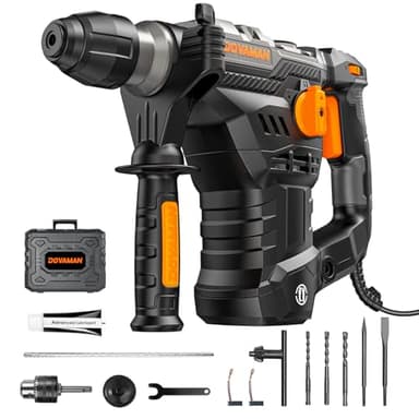 DOVAMAN RH15A SDS-Plus Rotary Hammer Drill 1500W, 4 in 1 Functions, Multi-Material Use, Safety Clutch, 6 Speed, 4350BPM/900RPM, SDS-Plus Adaptor, 7J, Vibration Control, Fit for Concrete, Wood, Steel