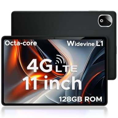DOOGEE T30E Tablet 11 Inch, Android 14 Tablets, 128GB ROM/1TB TF, 4G Android Tablet with Sim Card Slots, 8000mAh, 5G WiFi 6, Widevine L1, 3.5mm Jack, GPS, Face Unlocked, OTG, Type-C - Black