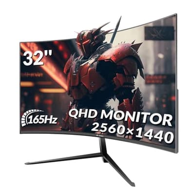 CRUA Gaming Monitor 32" Curved 165Hz QHD 1440P 1500R Computer Monitor, 99% sRGB,1ms GTG with FreeSync, Narrow Bezel Desktop PC Monitors Compatible HDMI/DP, Support Wall Mount