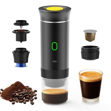 Irishom Portable Coffee Machine with 150ml Cup, 3 in 1 Cordless Electric Coffee Maker Work With Capsule and Ground Coffee Mini Cold Brew and Heating Coffee Maker for Car Home Travel