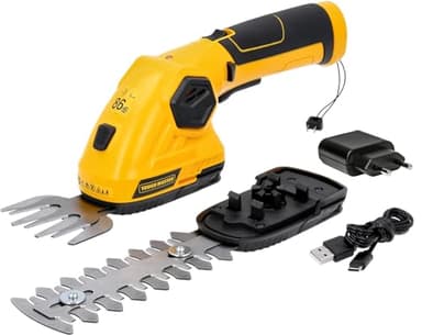 Cordless Hedge Trimmer Grass Shear 2 in 1 8.0V 2000mAh Lithium-Ion Battery 2 Switchable Blades Lightweight Handheld Garden Cutter for Grass Lawn Shrub TOUGH MASTER