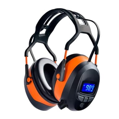 GARDTECH Bluetooth Ear Defenders Noise Cancelling Ear Defenders with Wireless Radio MP3 FM Safety Ear Muffs with LCD Display 4GB SD Card Adult Ear Defenders for Garden Woodworking Black&orange