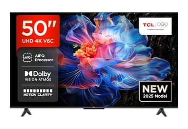 TCL 50V6C-UK 50" 4K Ultra HD, HDR TV, Smart TV Powered by Google TV (Dolby Audio, Voice Control, compatible with Google assistant, Chromecast built-in, 2025 New Model)