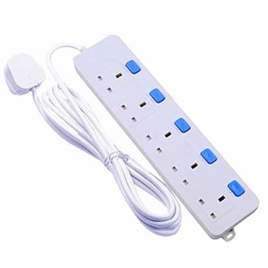 Extension Lead with 5 Universal Socket | Surge Protected Extension Board with 5 AC Outlets with Individual Switch and Protection | Wall Mountable Extension Cable 3M Long
